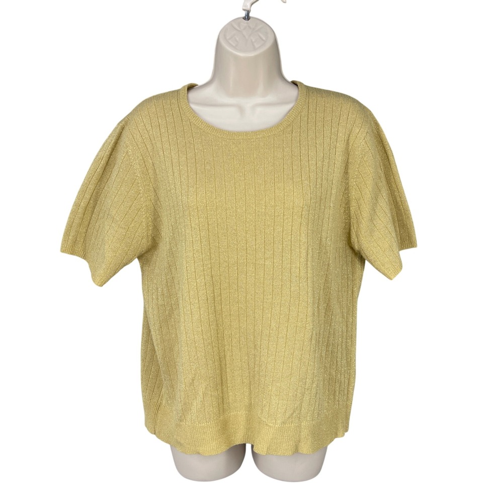 Vintage Sag Harbor Women Sparkle Knit Coquette Retro Feminine Top Size L Yellow